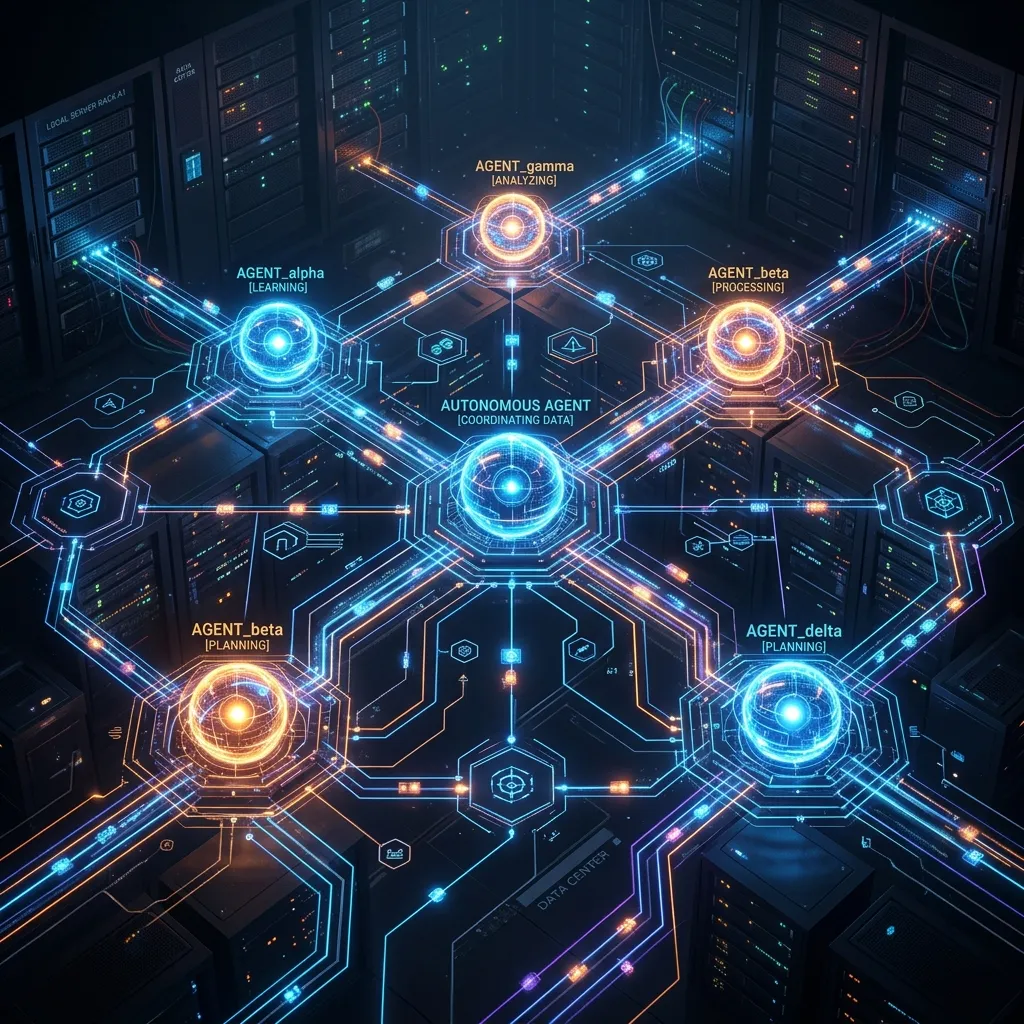 Abstract representation of local AI agent networks