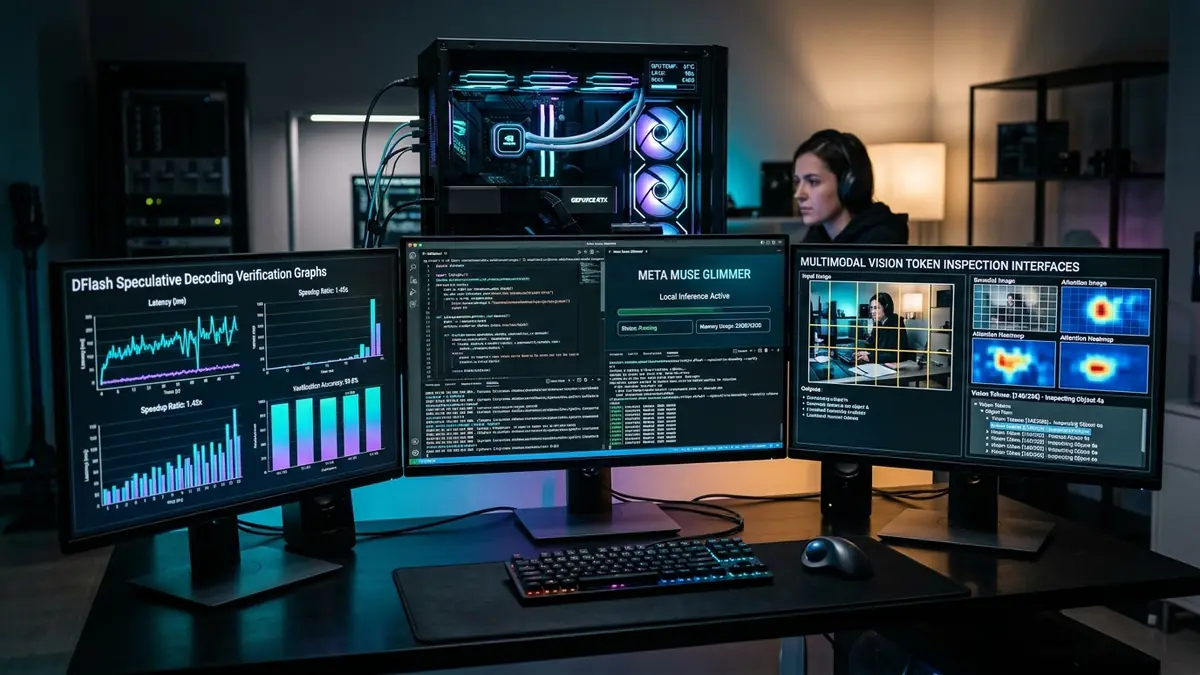Local execution setup for Meta Muse Glimmer 30B with DFlash speculative decoding and multimodal vision interfaces